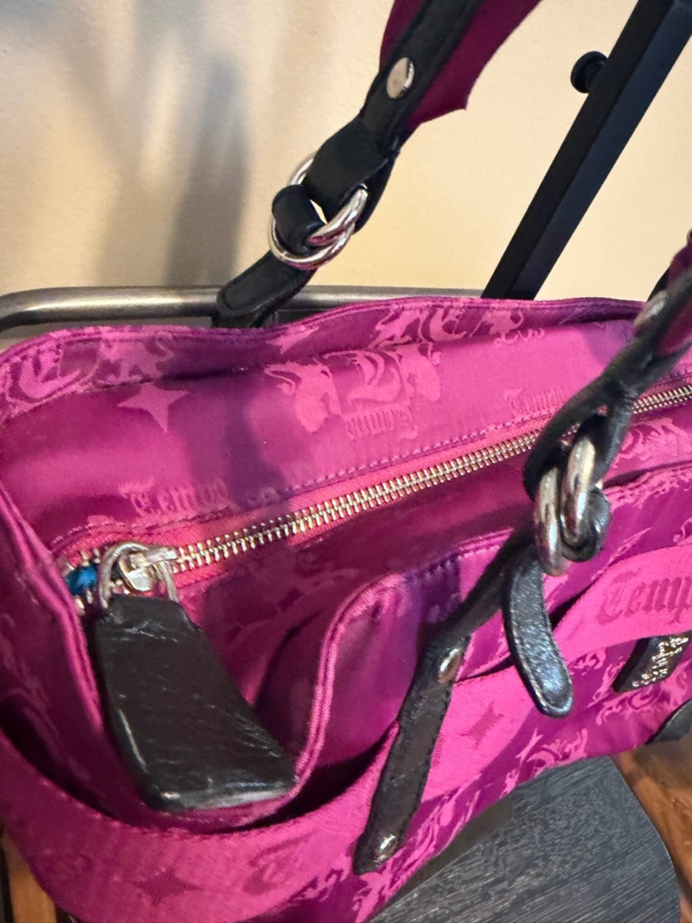 Tempo by Leonello Borghi Fuchsia Pink Logo Shoulder Bag Y2K Punk - Picture 3 of 10